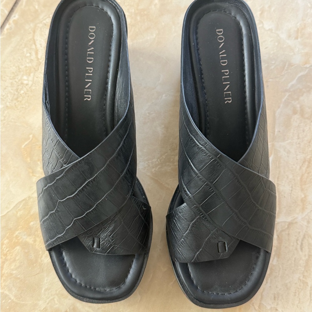 Donald J. Pliner Black Croc-Embossed Mules